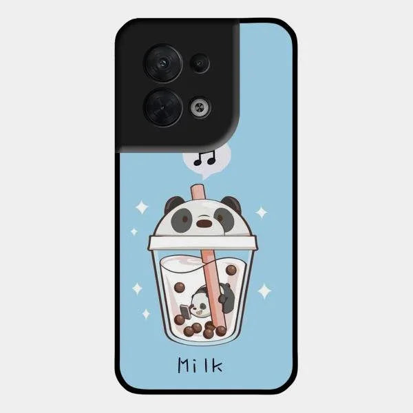 Cartoon Milk Tea We Bare Bears Glossy Metal Case Cover For Oppo Reno 8 5G