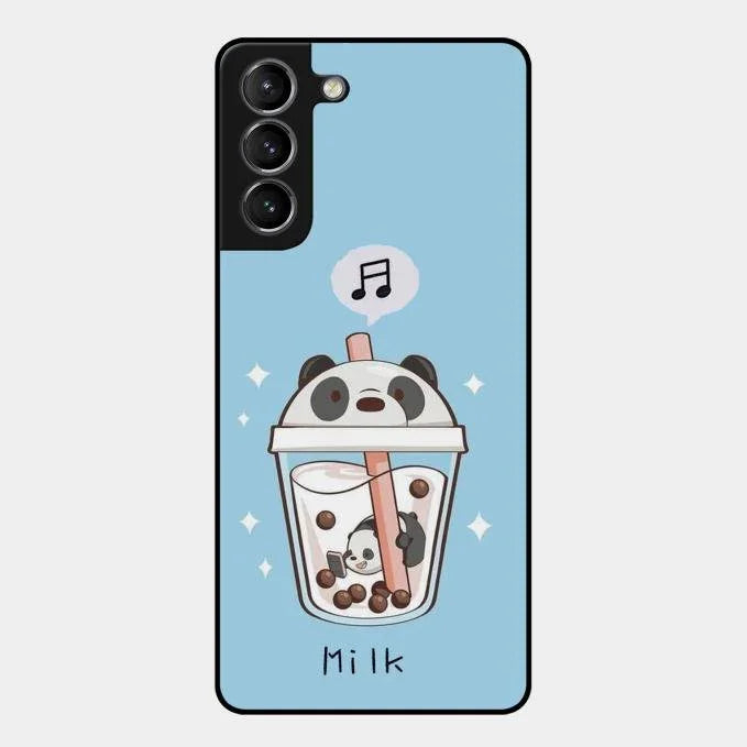 Cartoon Milk Tea We Bare Bears Glossy Metal Case Cover For Samsung Galaxy S21