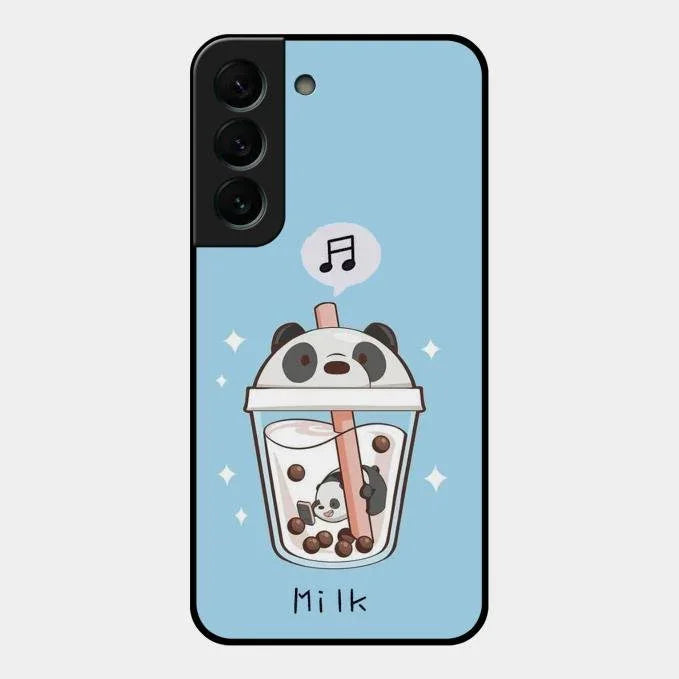 Cartoon Milk Tea We Bare Bears Glossy Metal Case Cover For Samsung Galaxy S22 Plus 5G