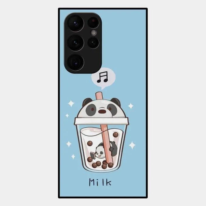 Cartoon Milk Tea We Bare Bears Glossy Metal Case Cover For Samsung Galaxy S22 Ultra 5G