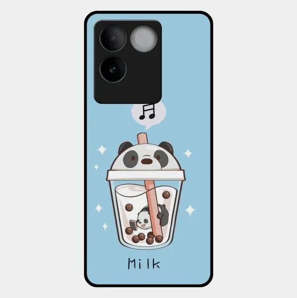 Cartoon Milk Tea We Bare Bears Glossy Metal Case Cover For Vivo T2 Pro 5G