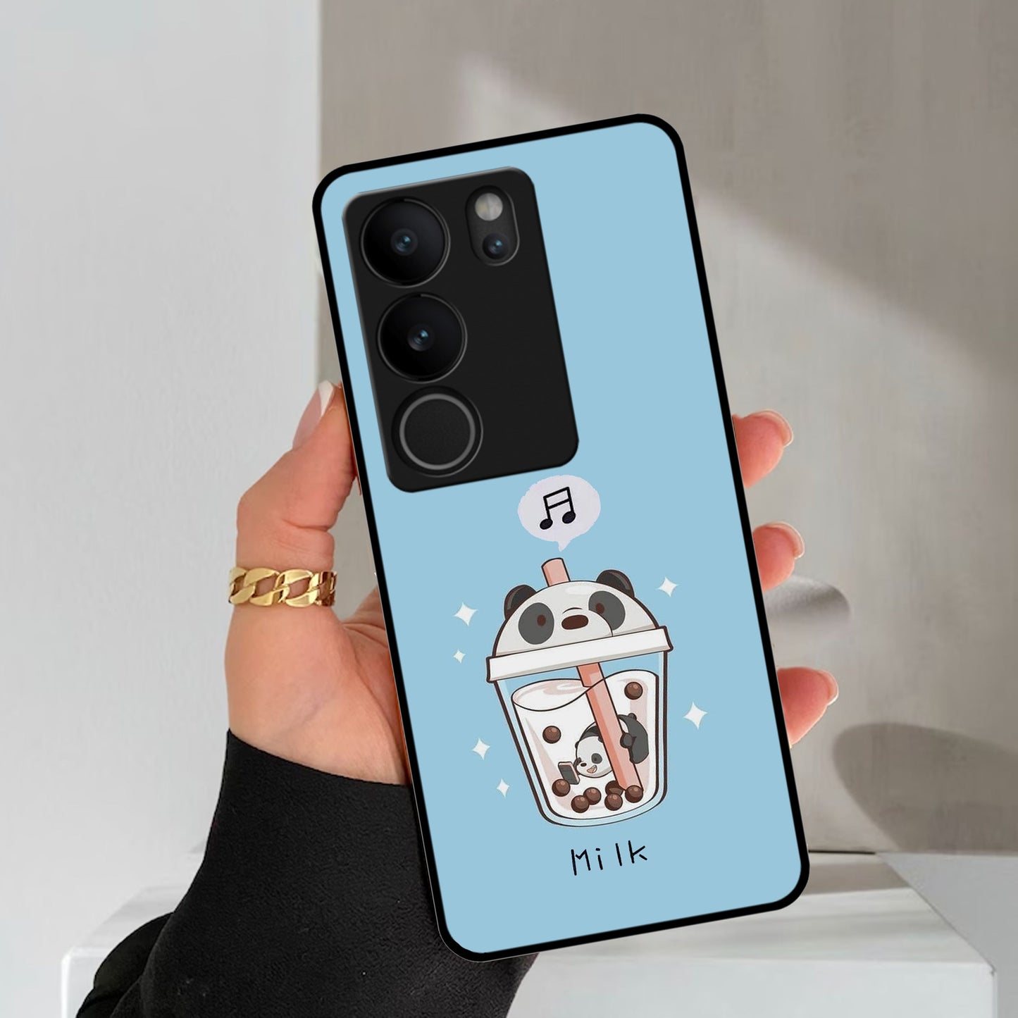 Cartoon Milk Tea We Bare Bears Glossy Metal Case Cover For Vivo