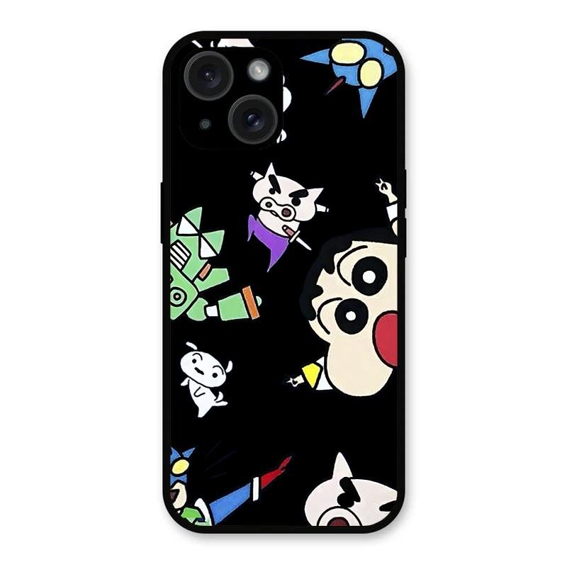 Cartoon Pattern Glass Case Cover For iPhone 15 Plus