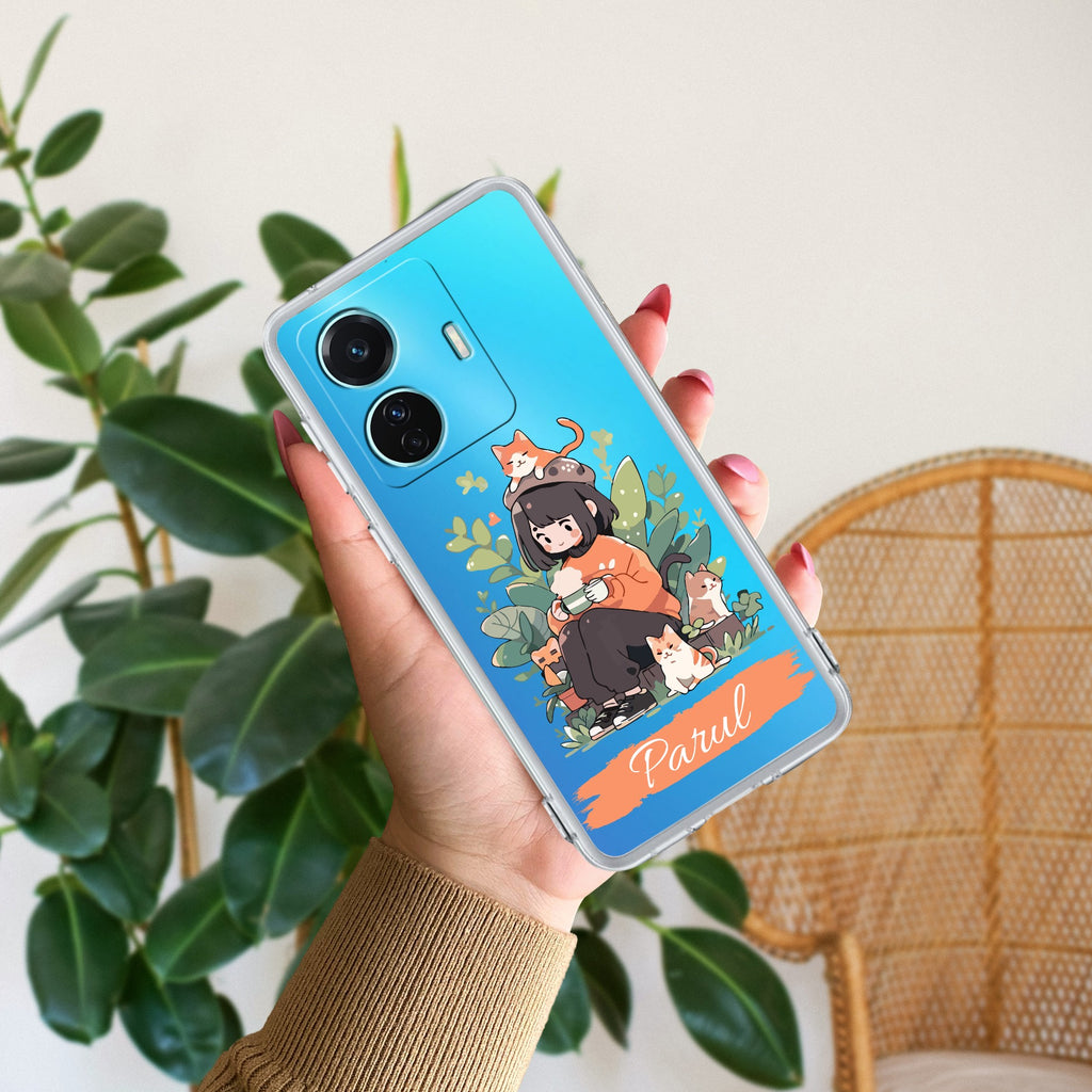Cat Lover Customize Transparent Silicon Case For Vivo T1 44W
