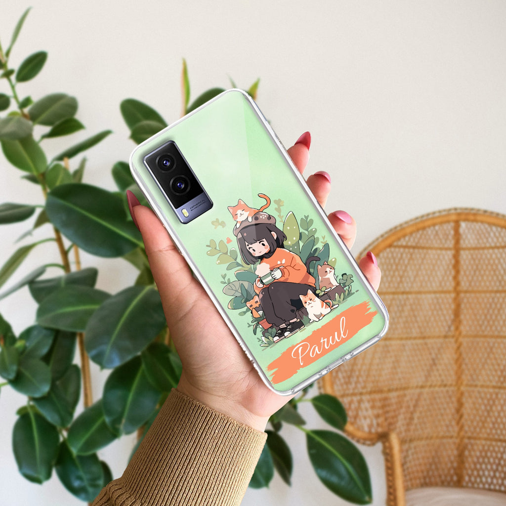 Cat Lover Customize Transparent Silicon Case For Vivo V21e 5G