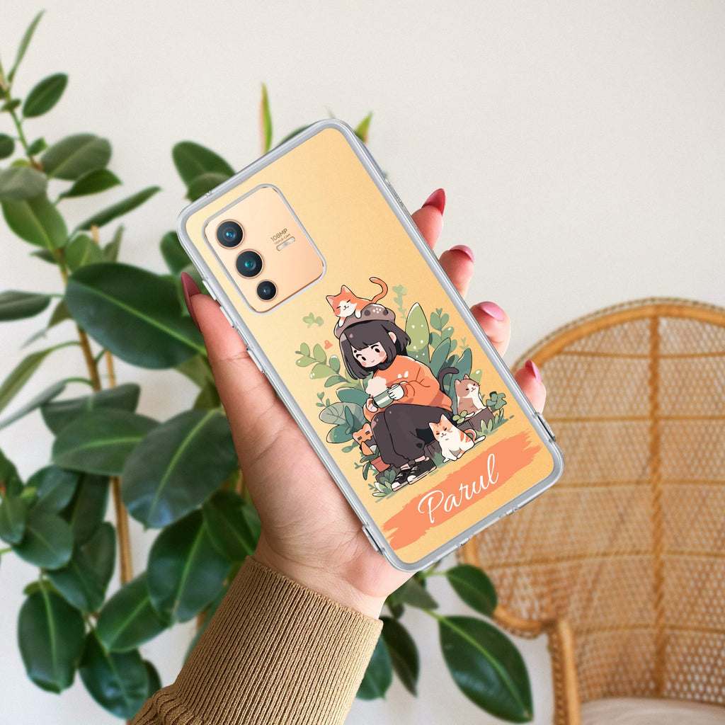 Cat Lover Customize Transparent Silicon Case For Vivo V23 5G