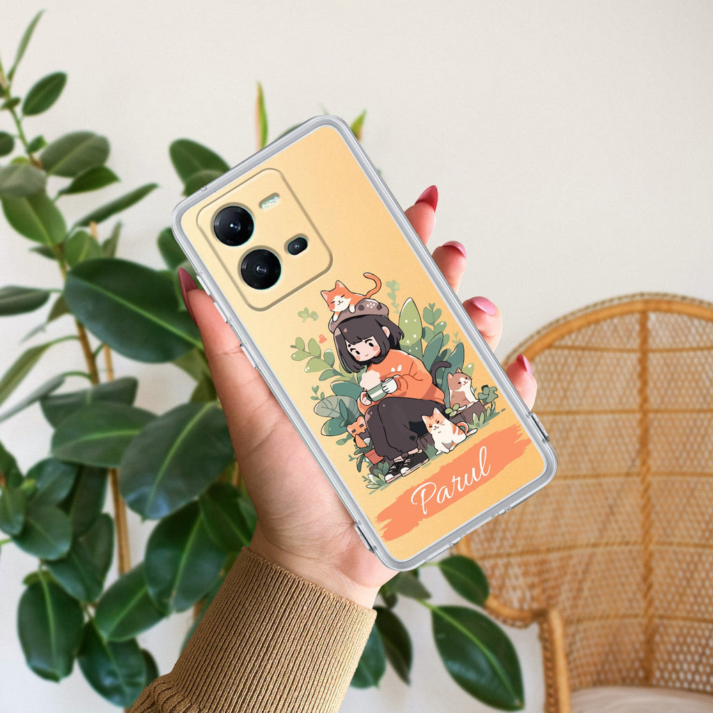 Cat Lover Customize Transparent Silicon Case For Vivo V25