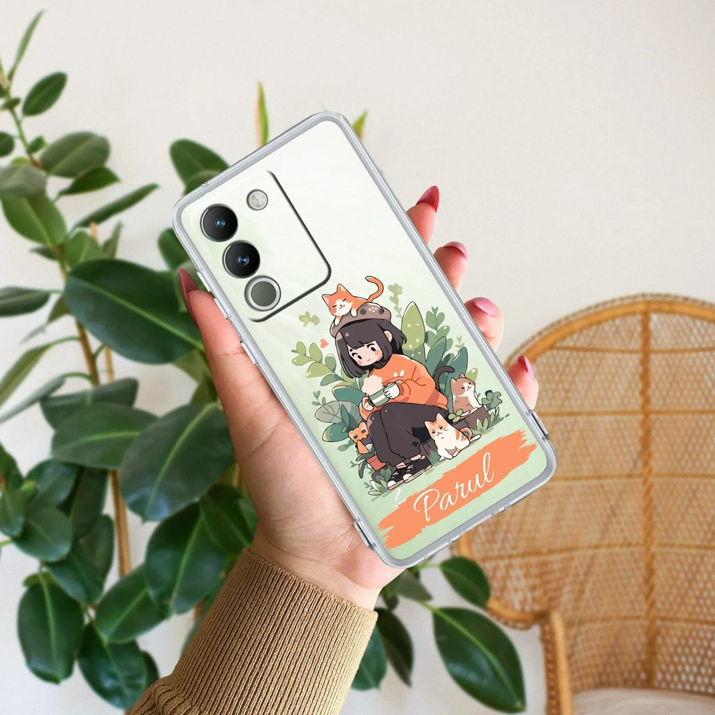 Cat Lover Customize Transparent Silicon Case For Vivo Y19 5G