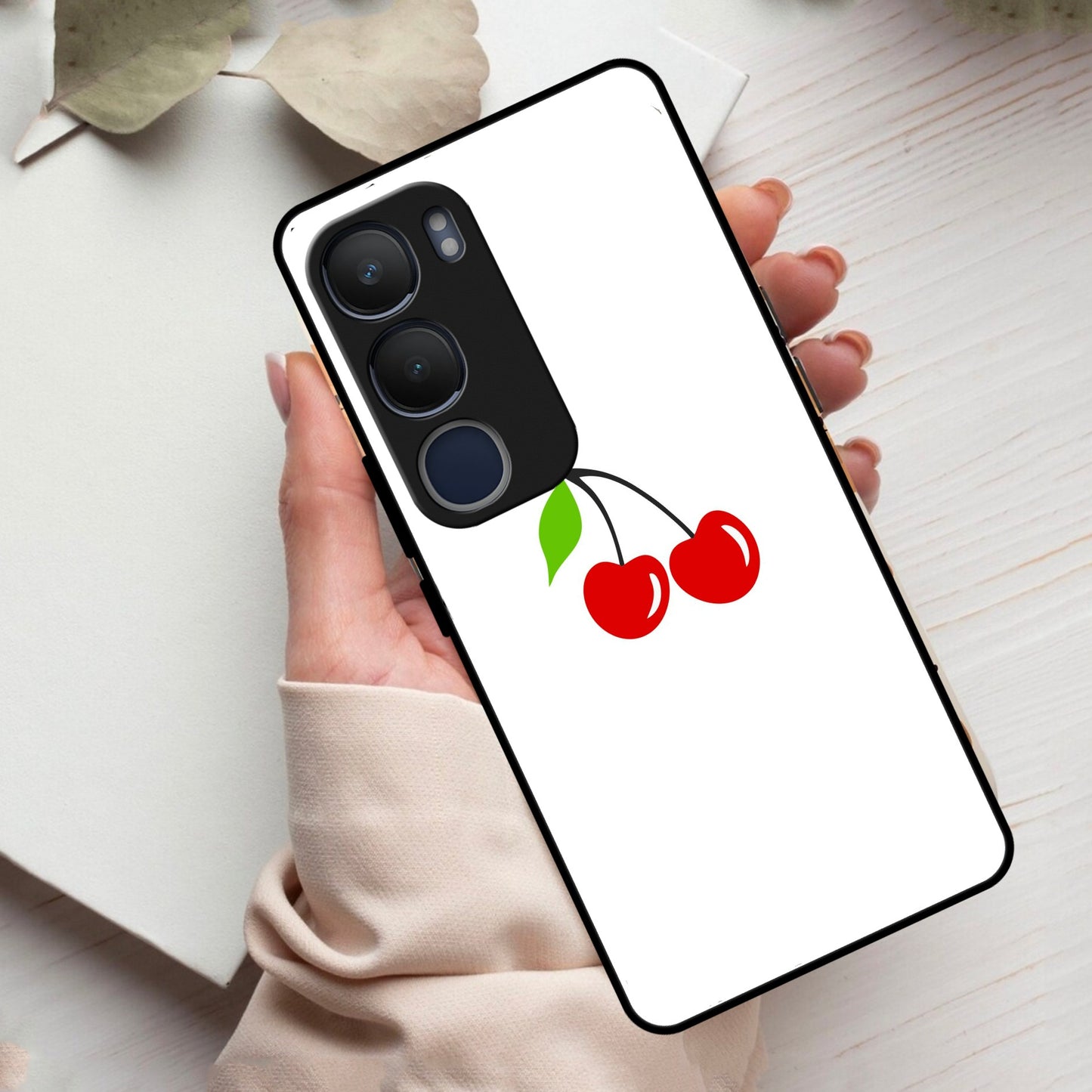 Cherry Glass Case Cover For Vivo