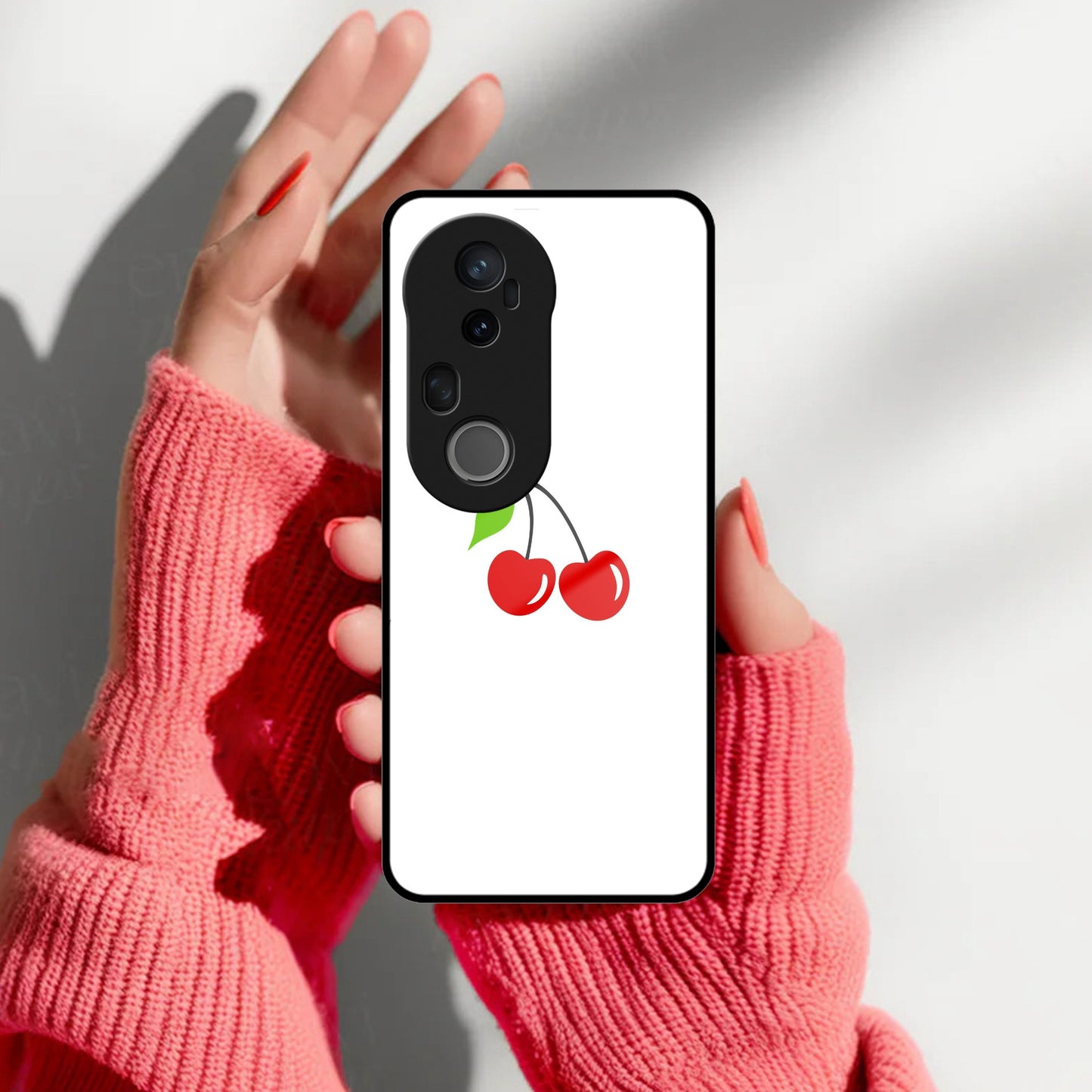 Cherry Glass Case Cover For Vivo