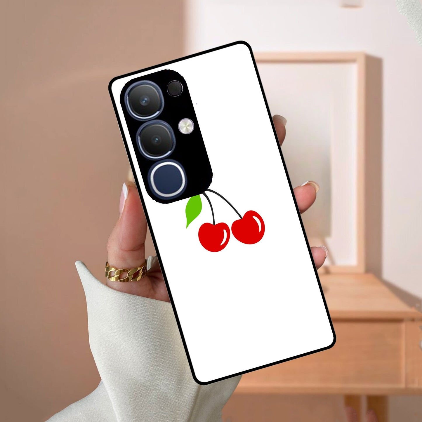 Cherry Glass Case Cover For Vivo