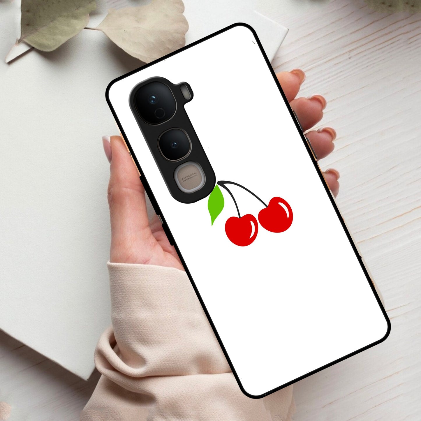 Cherry Glass Case Cover For Vivo