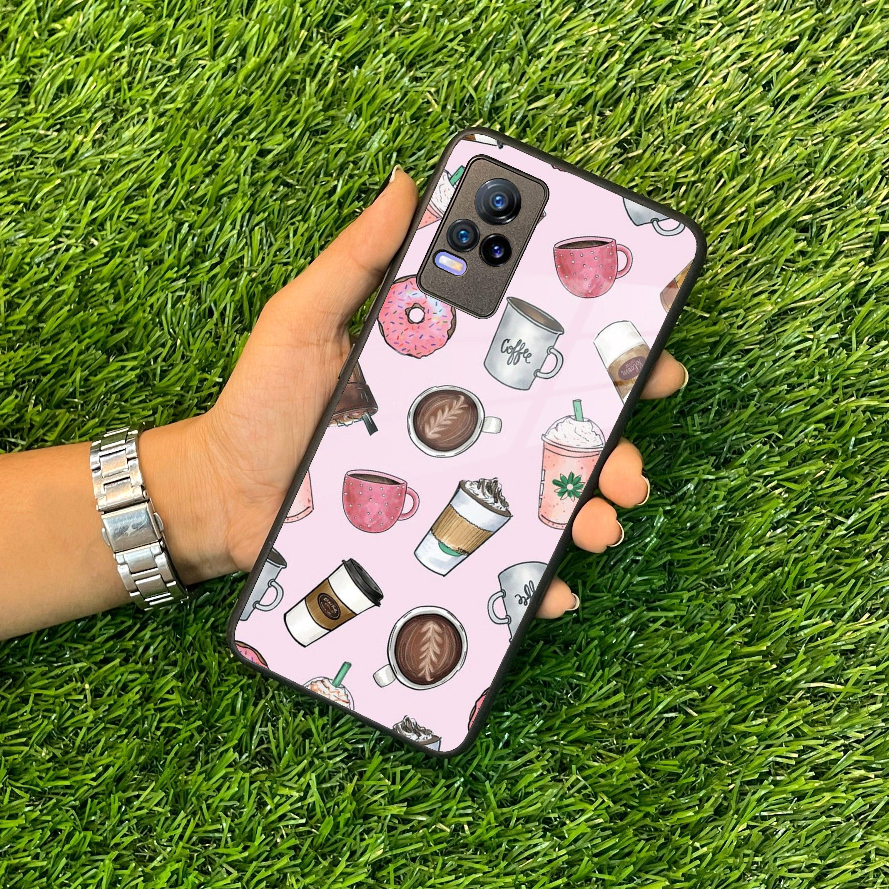Cute Coffee Snacks Glass Case Cover For Vivo - ShopOnCliQ