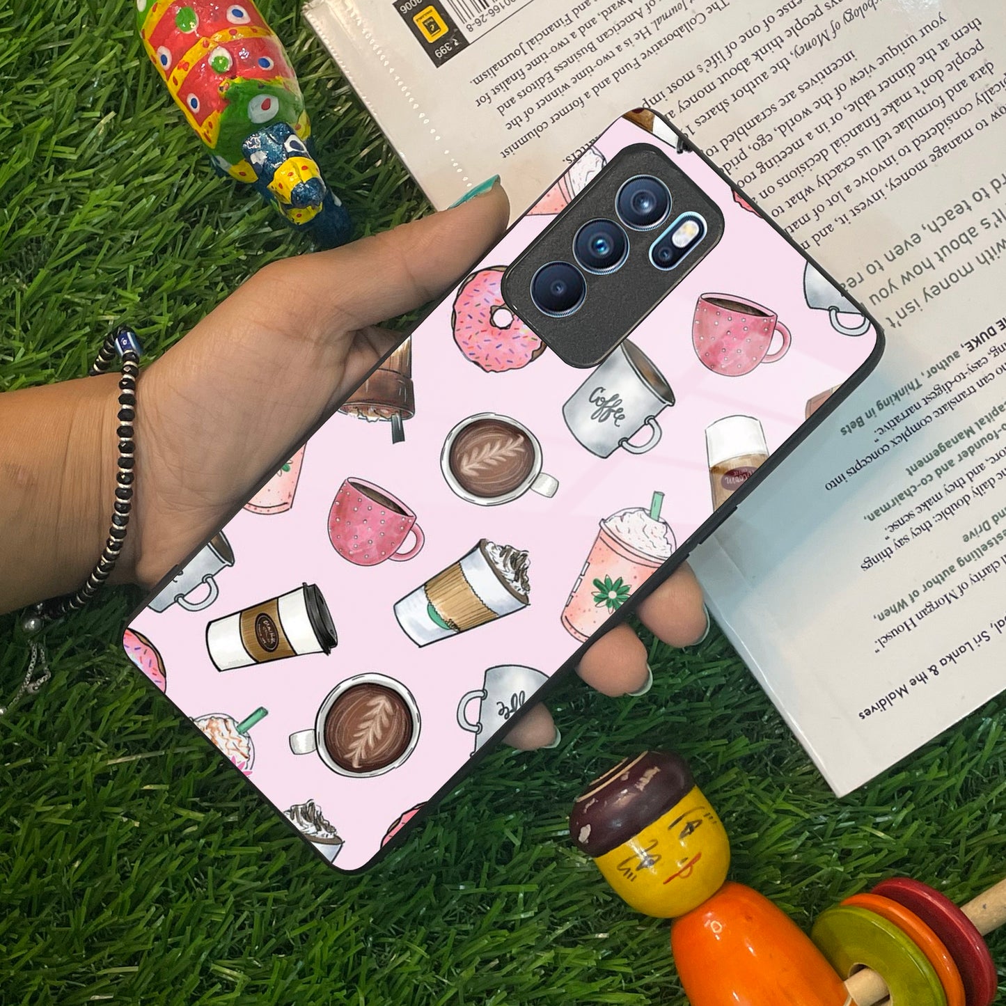 Cute Coffee Snacks Glass Case Cover For Oppo