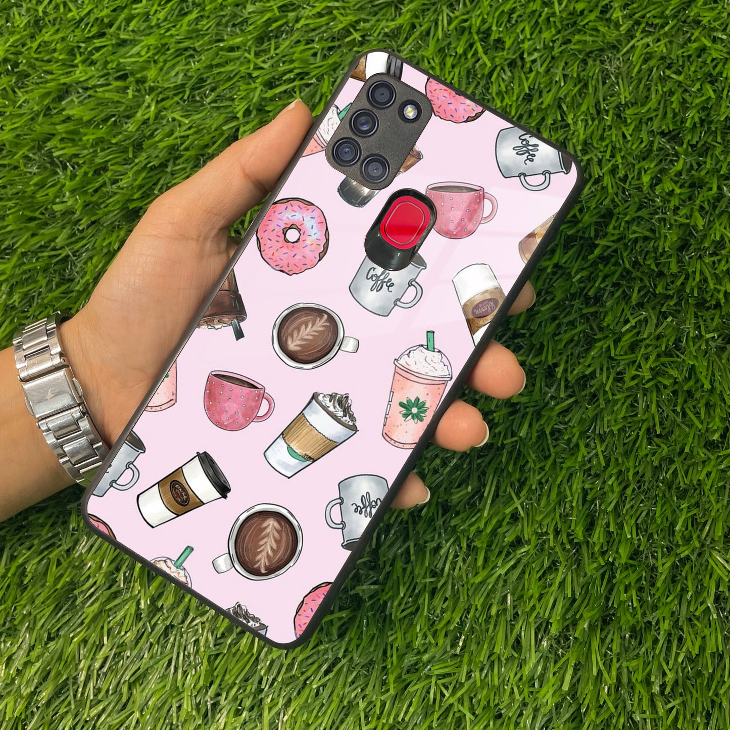 Cute Coffee Snacks Glass Case Cover For Samsung