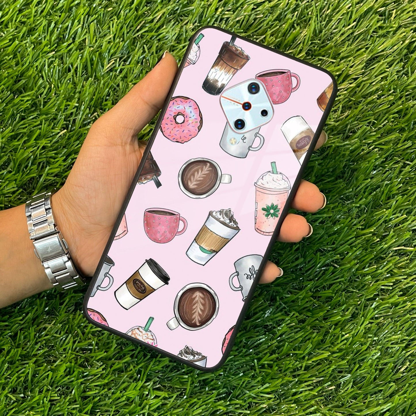 Cute Coffee Snacks Glass Case Cover For Vivo