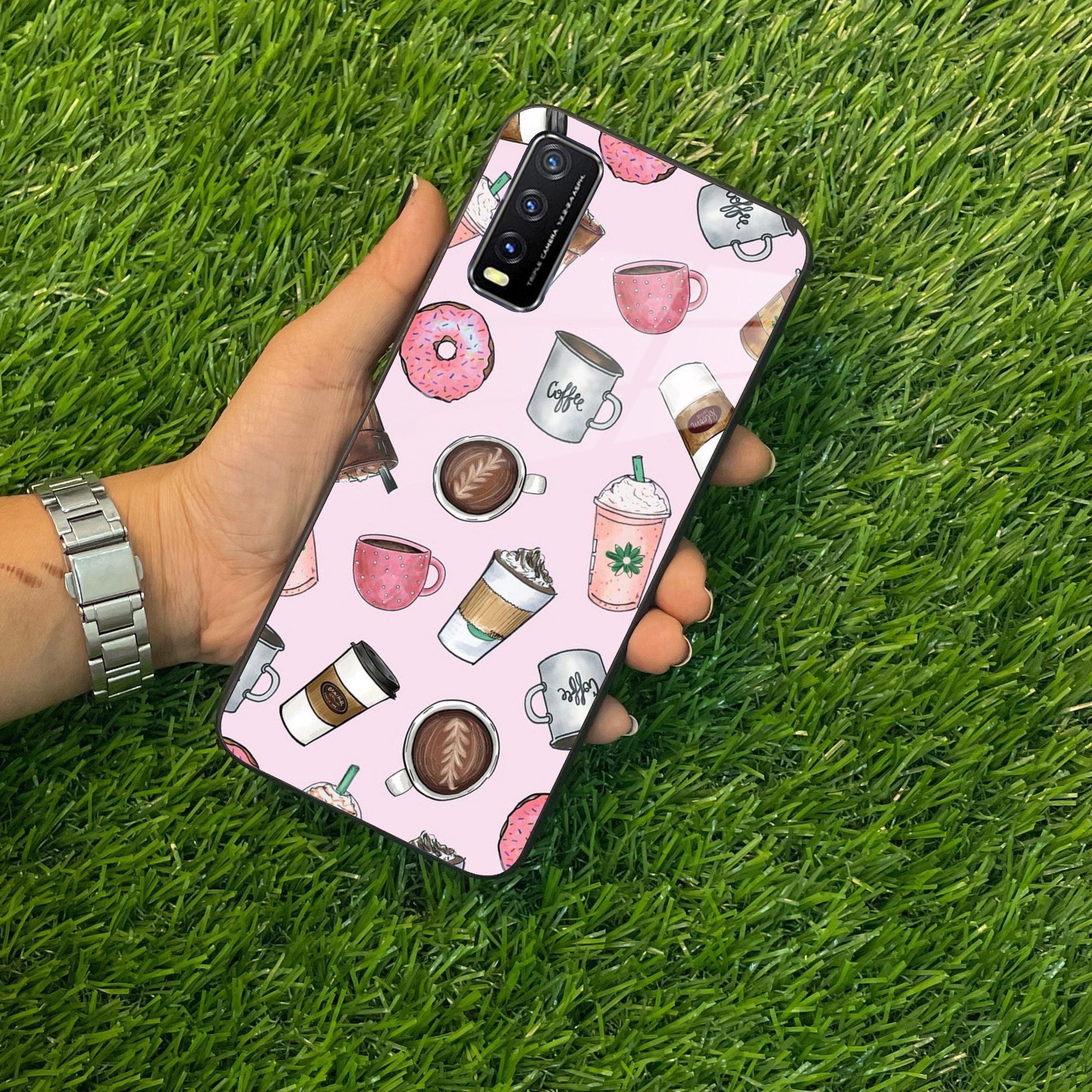 Cute Coffee Snacks Glass Case Cover For Vivo - ShopOnCliQ
