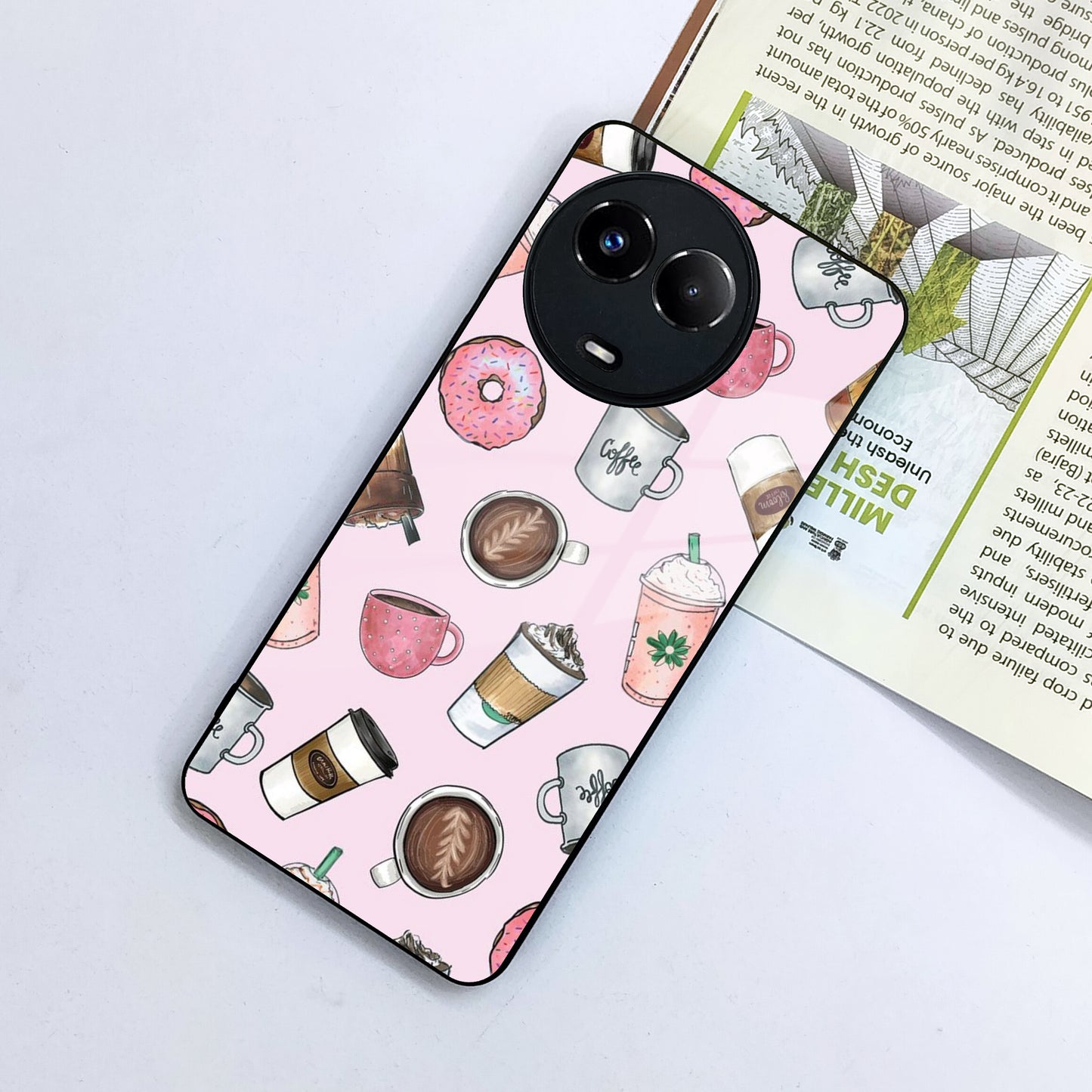Cute Coffee Snacks Glass Case Cover For Realme/Narzo