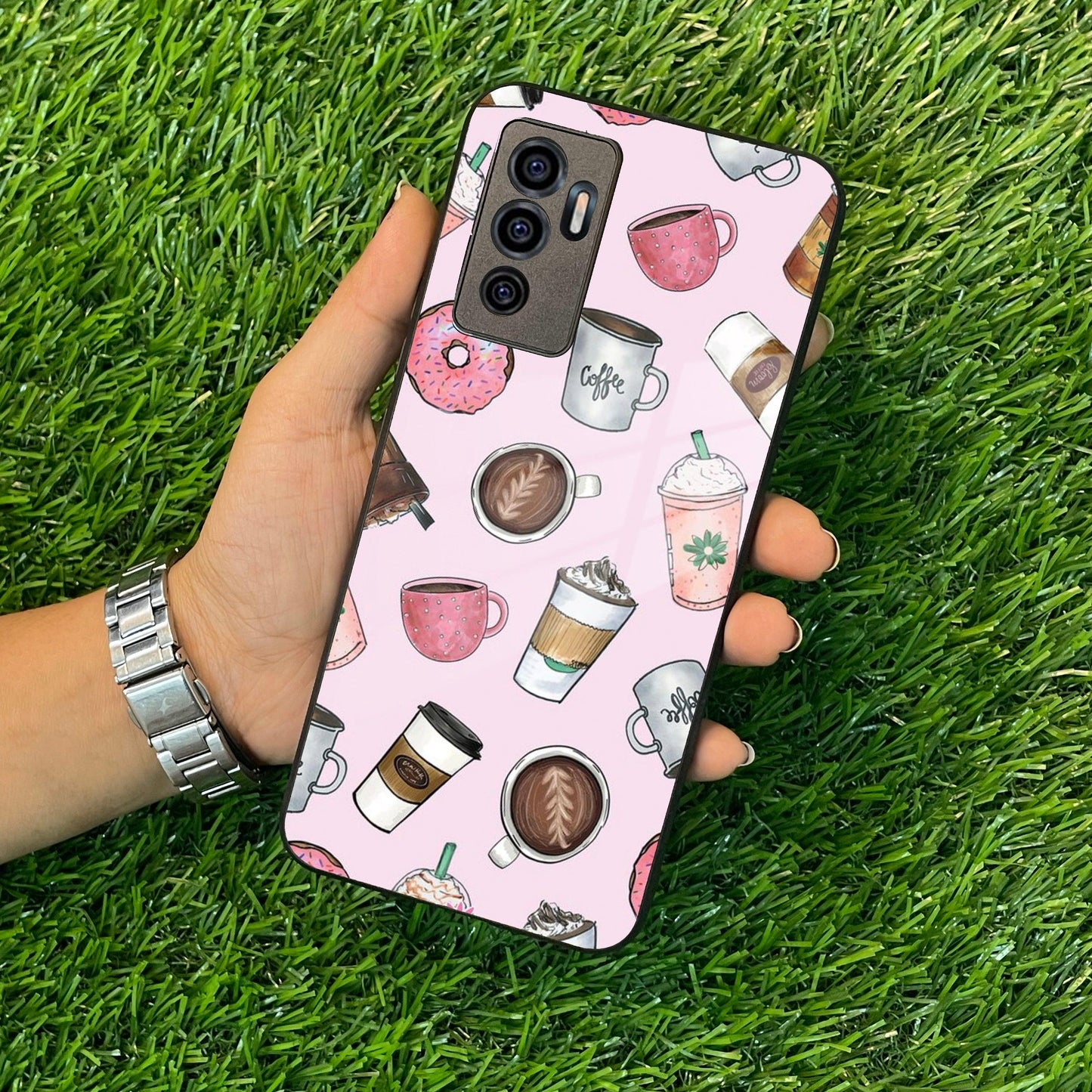 Cute Coffee Snacks Glass Case Cover For Vivo