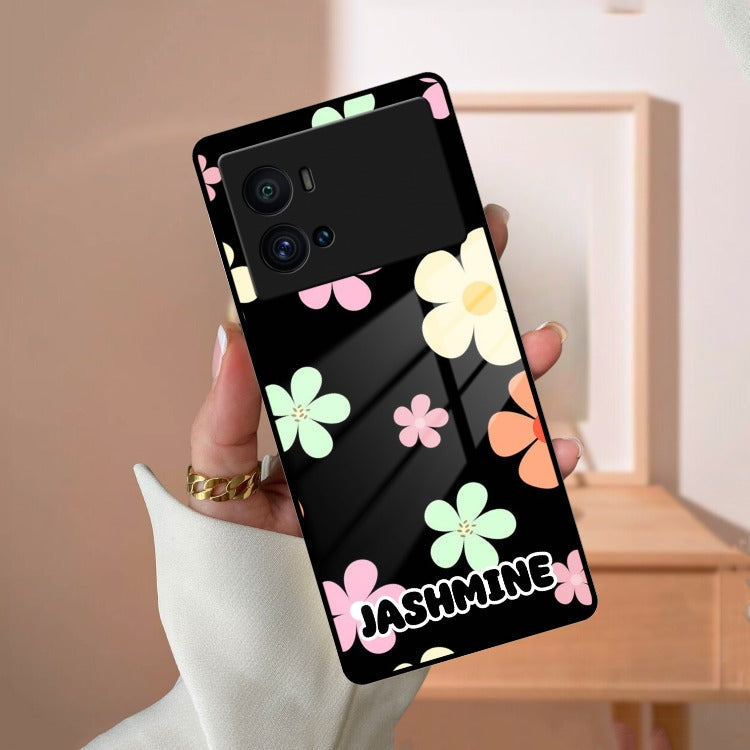 Colorfull Daisy Floral Glass Case Cover For iQOO