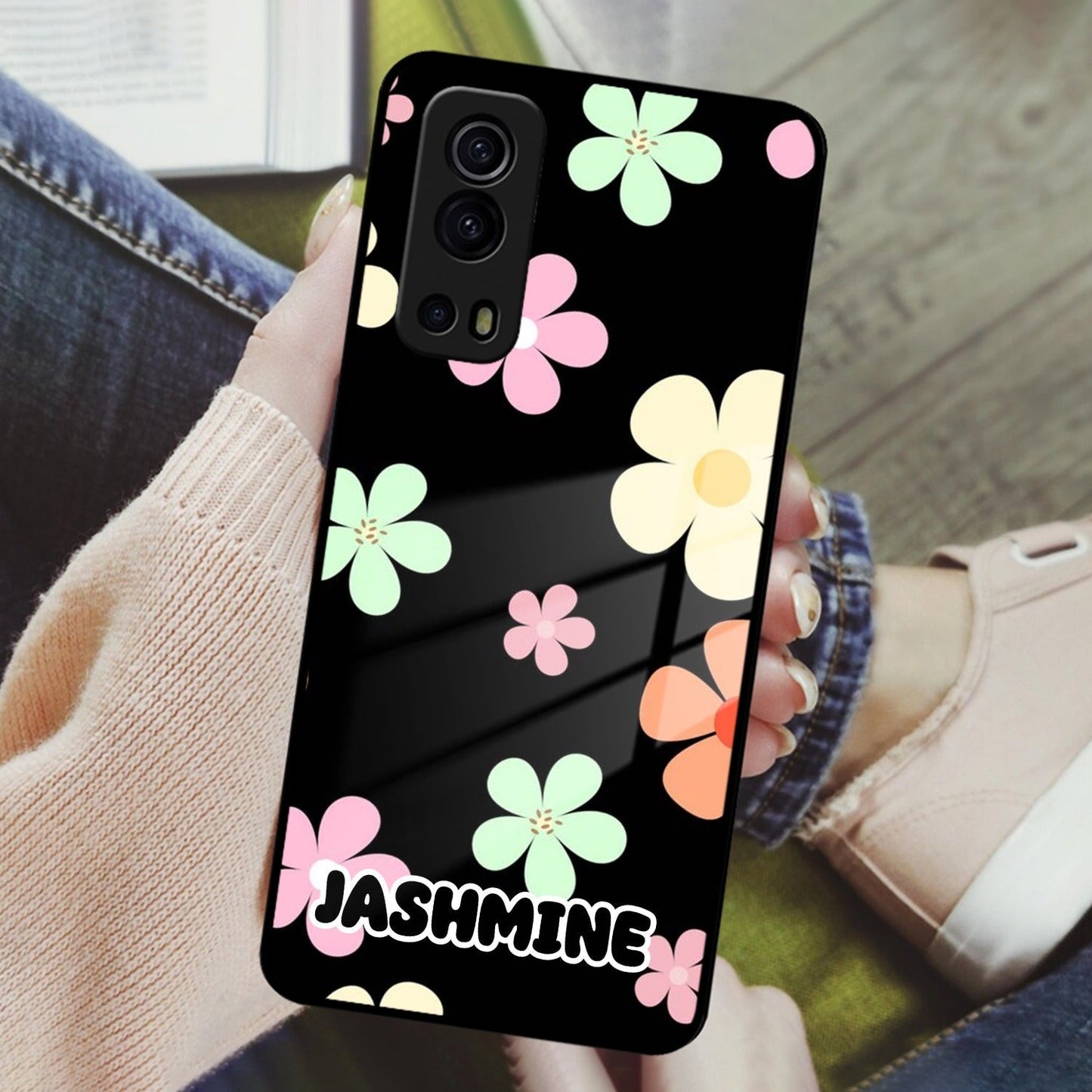 Colorfull Daisy Floral Glass Case Cover For iQOO