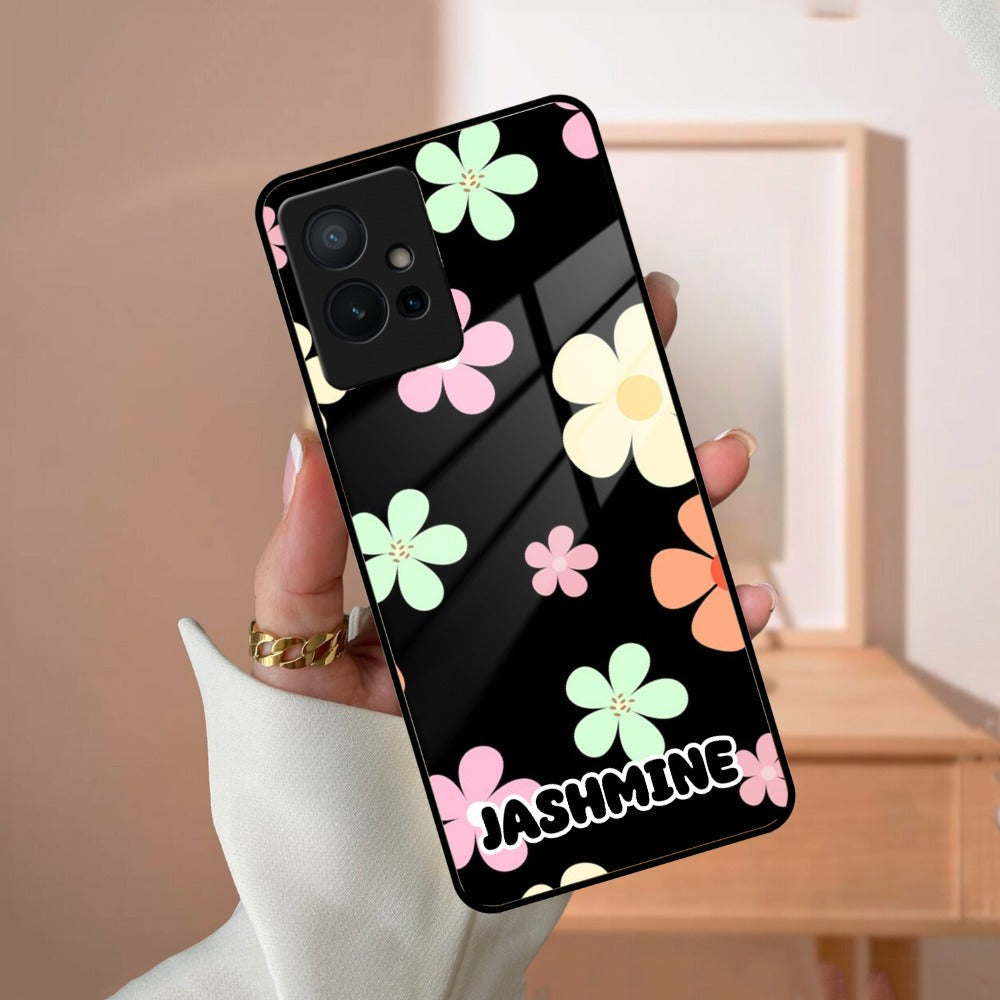 Colorfull Daisy Floral Glass Case Cover For iQOO