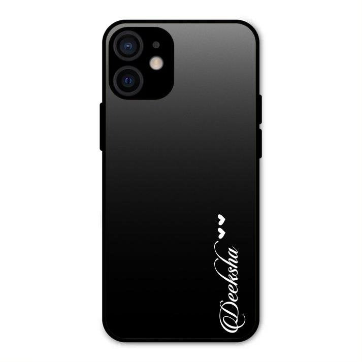 Customize Name Gradient Glass Case Cover Black For iPhone 12 mini