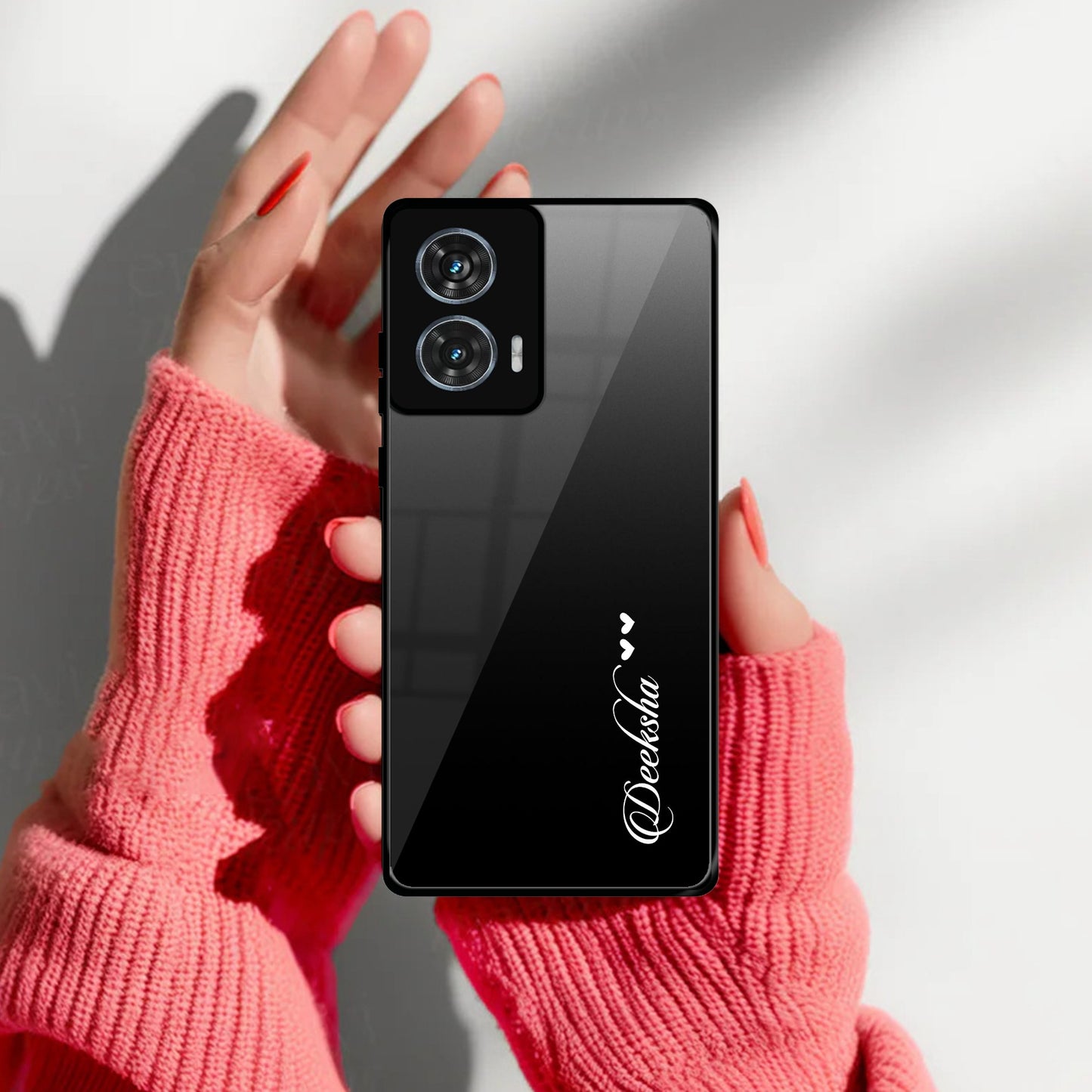 Customize Name Gradient Glass Case Cover Black For Motorola