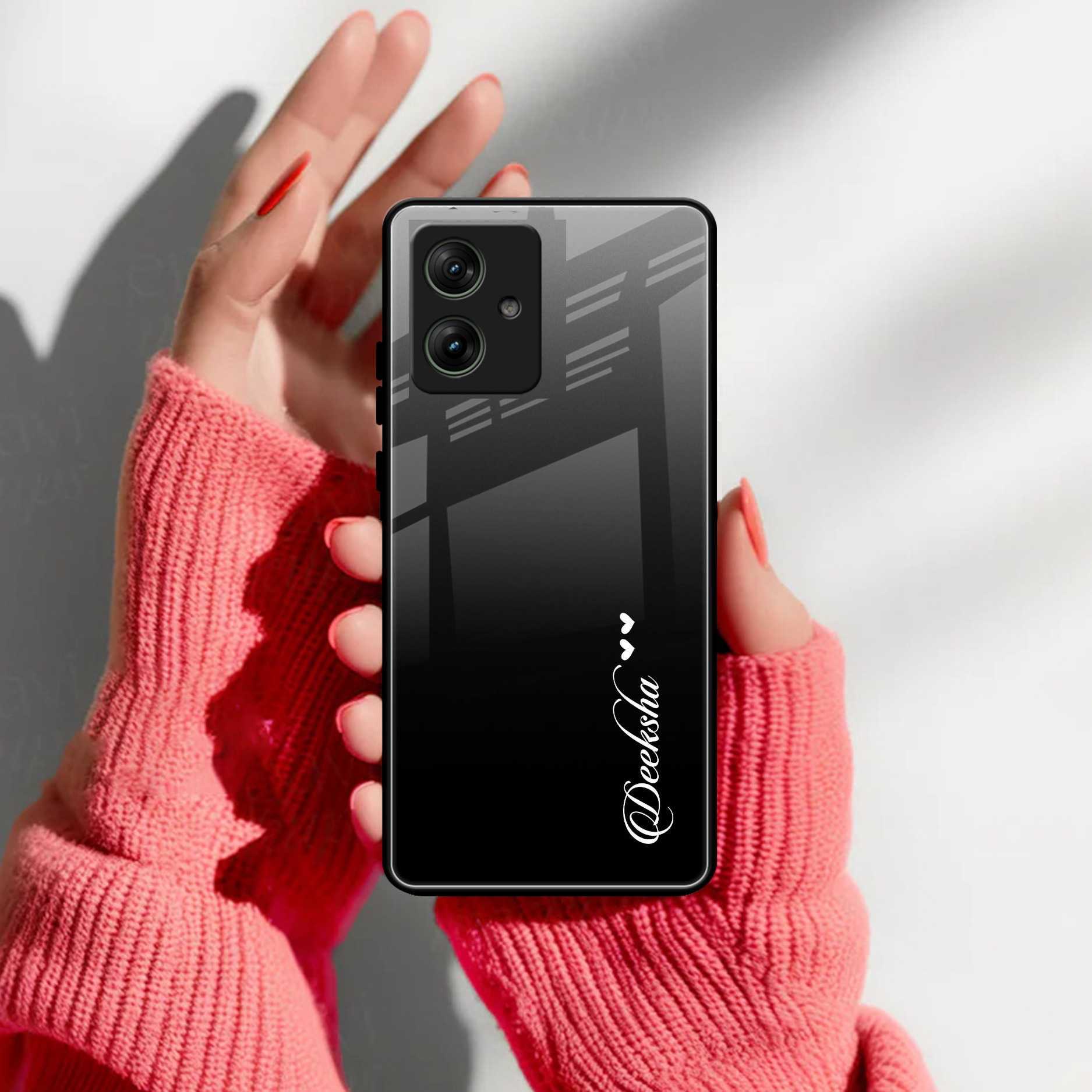 Customize Name Gradient Glass Case Cover Black For Motorola