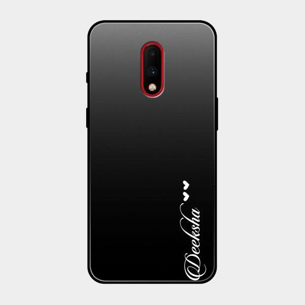 Customize Name Gradient Glass Case Cover Black For Oneplus 7