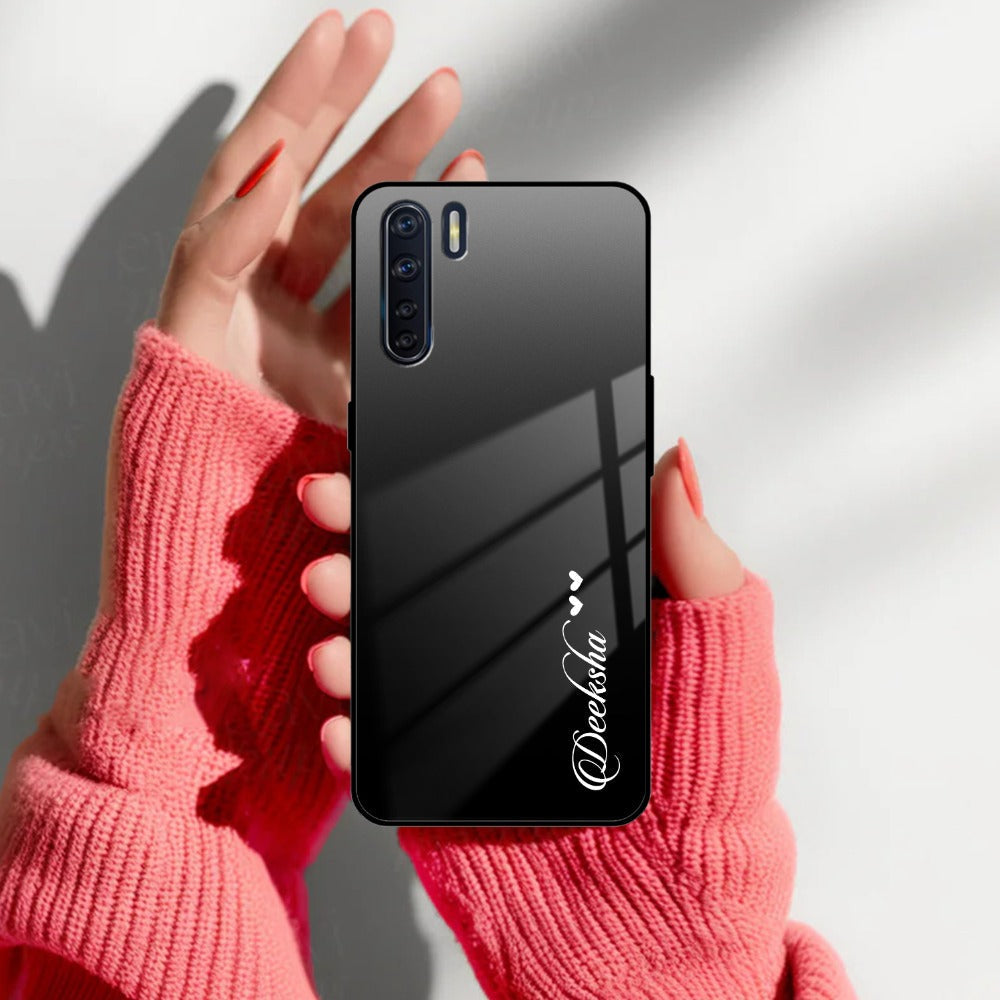 Customize Name Gradient Glass Case Cover Black For Oppo