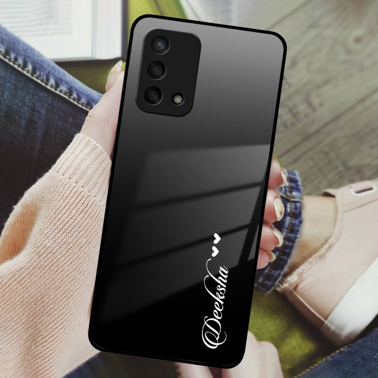 Customize Name Gradient Glass Case Cover Black For Oppo