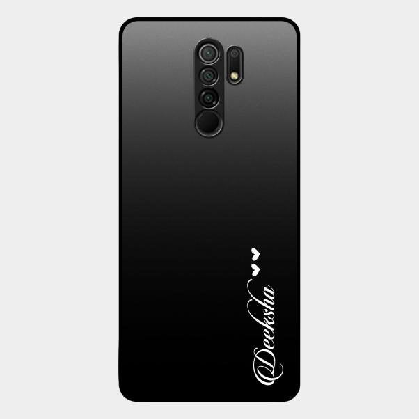 Customize Name Gradient Glass Case Cover Black For Redmi 9 Prime
