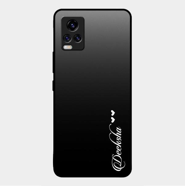 Customize Name Gradient Glass Case Cover Black For Vivo V20 2021