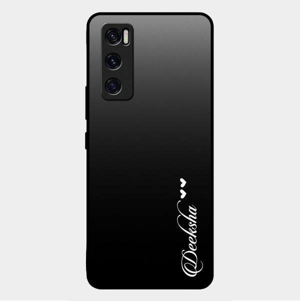 Customize Name Gradient Glass Case Cover Black For Vivo V20 Se