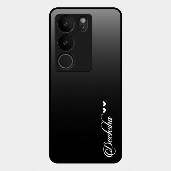 Customize Name Gradient Glass Case Cover Black For Vivo V29 5G