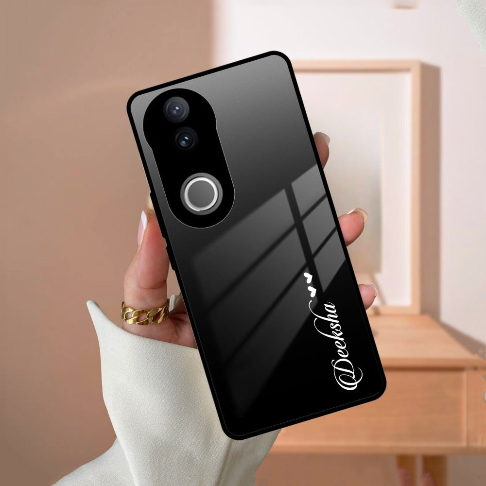 Customize Name Gradient Glass Case Cover Black For Vivo