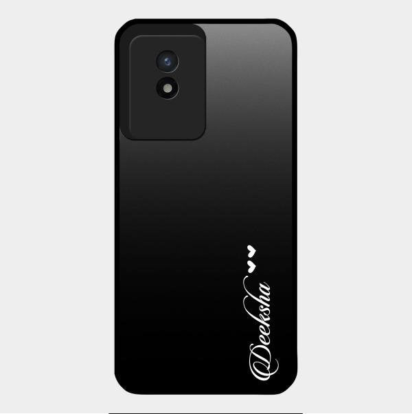 Customize Name Gradient Glass Case Cover Black For Vivo Y02T
