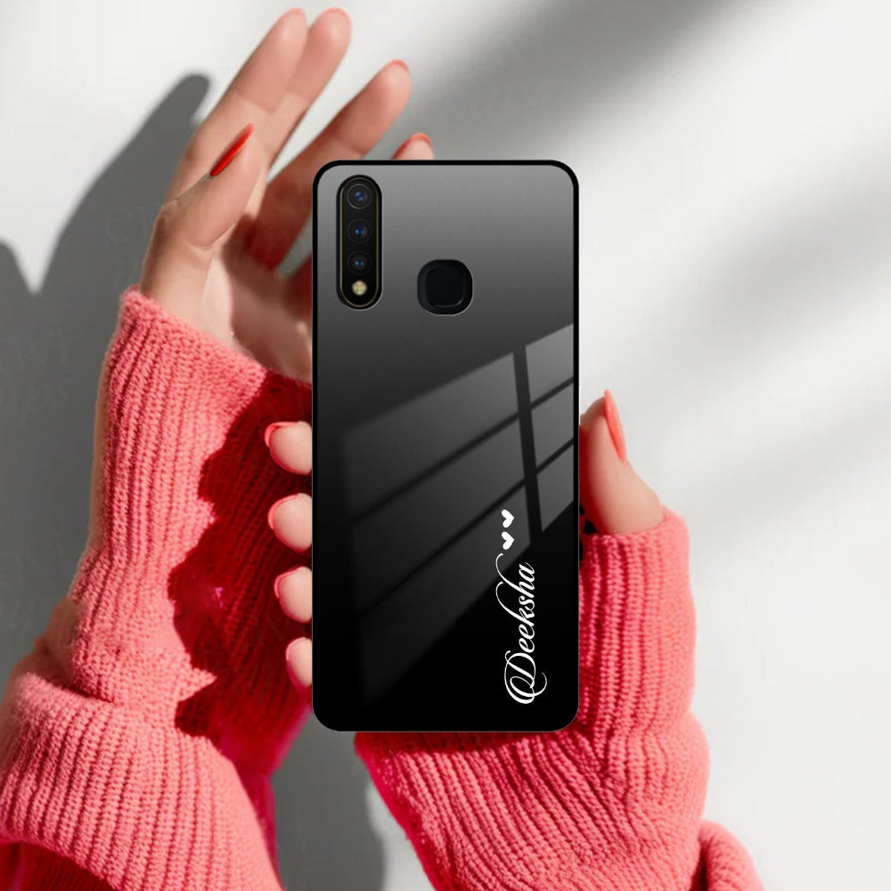 Customize Name Gradient Glass Case Cover Black For Vivo