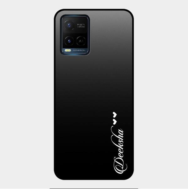 Customize Name Gradient Glass Case Cover Black For Vivo Y33S