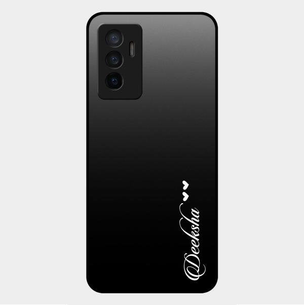 Customize Name Gradient Glass Case Cover Black For Vivo Y75 4G