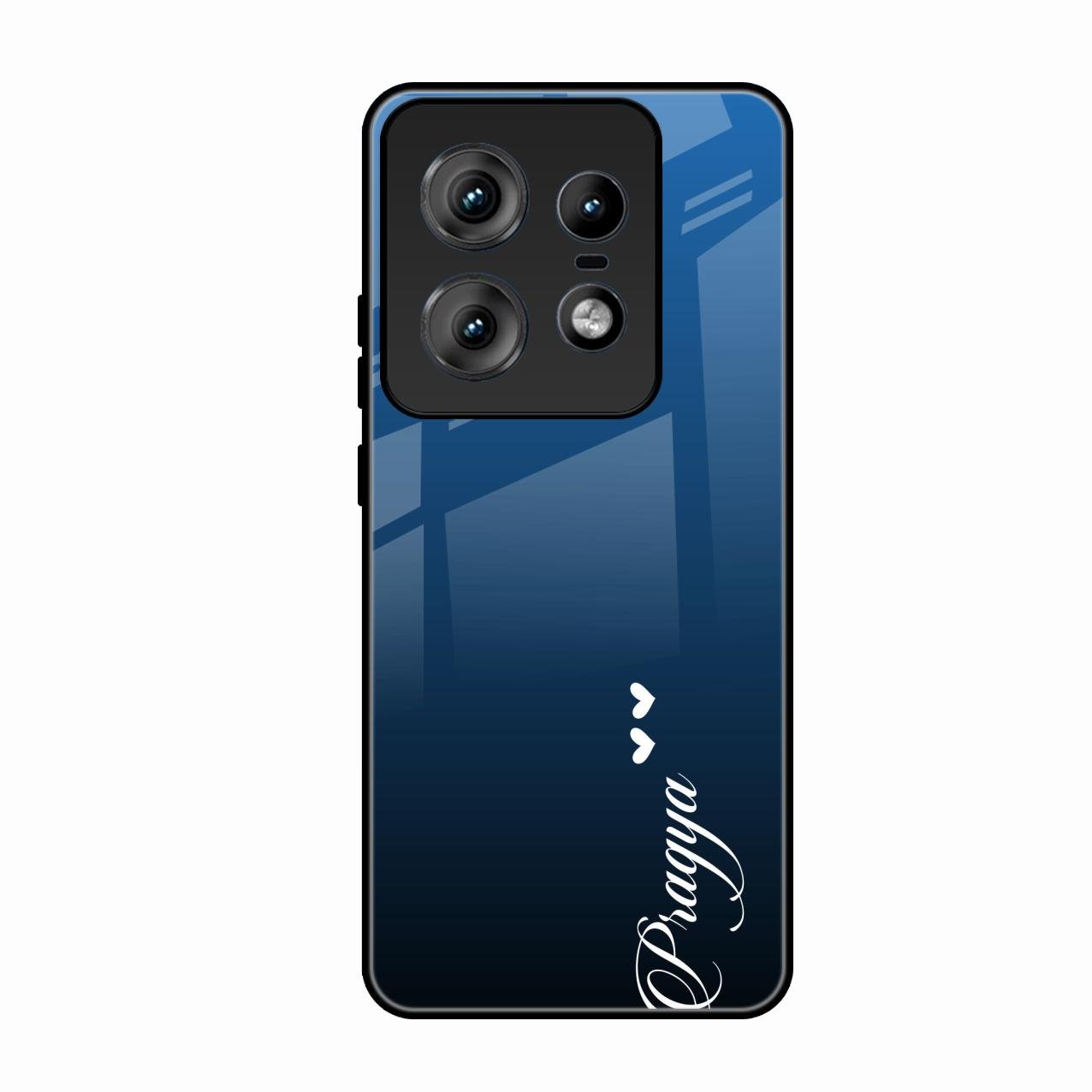 Customize Name Gradient Glass Case Cover Blue For Motorola Edge 50 Pro