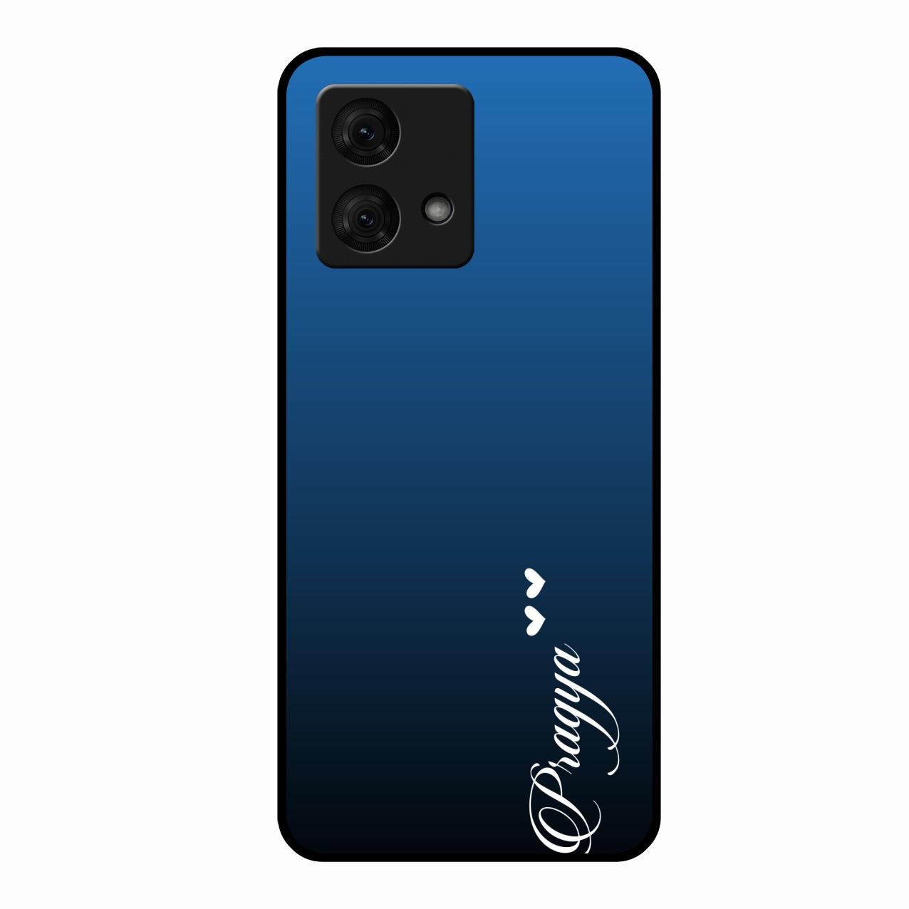 Customize Name Gradient Glass Case Cover Blue For Motorola g84 5G