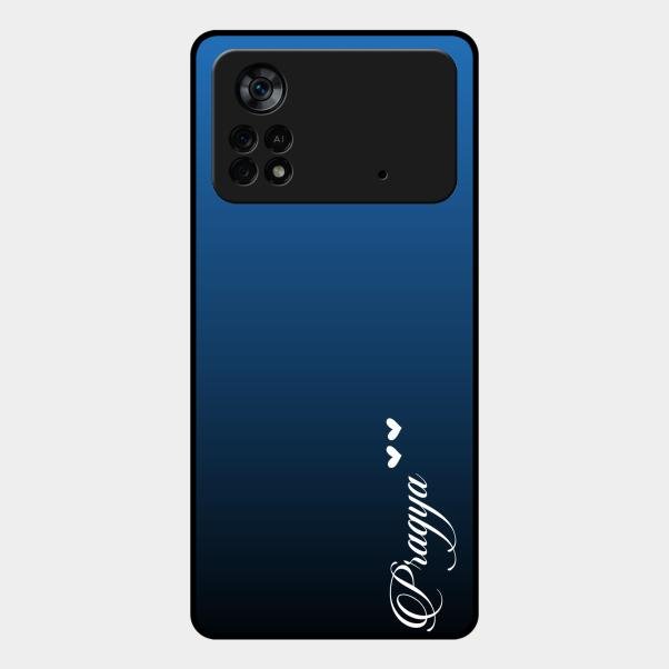 Customize Name Gradient Glass Case Cover Blue For Poco X4 Pro 5G