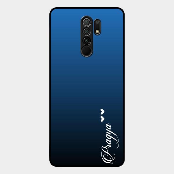 Customize Name Gradient Glass Case Cover Blue For Redmi 9 Prime