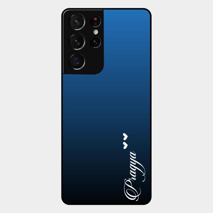 Customize Name Gradient Glass Case Cover Blue For Samsung Galaxy S21 Ultra