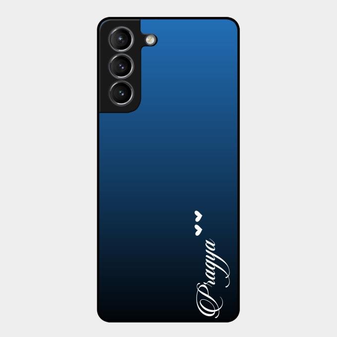 Customize Name Gradient Glass Case Cover Blue For Samsung Galaxy S21