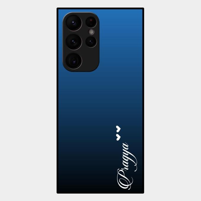 Customize Name Gradient Glass Case Cover Blue For Samsung Galaxy S22 Ultra 5G