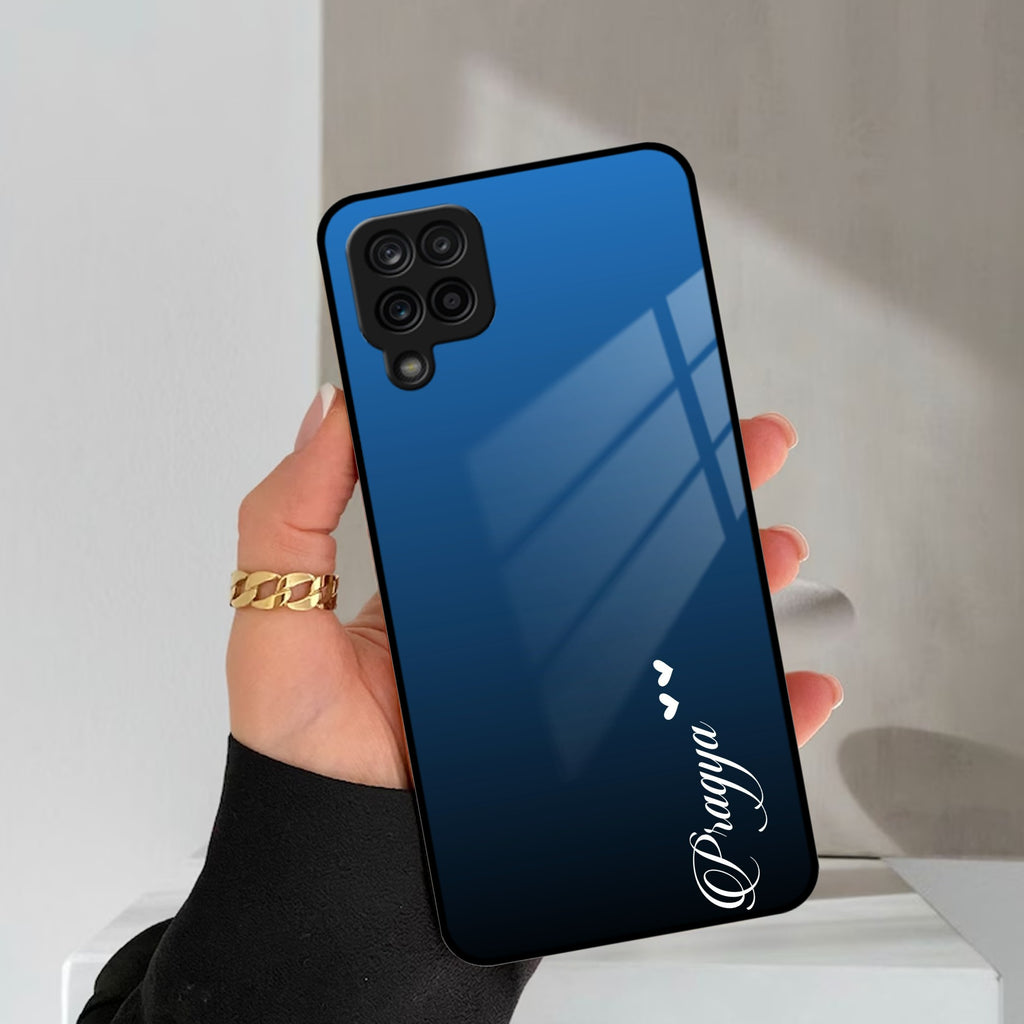 Customize Name Gradient Glass Case Cover Blue For Samsung Galaxy M42 5G