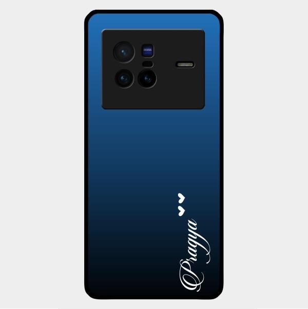 Customize Name Gradient Glass Case Cover Blue For Vivo X80 5G